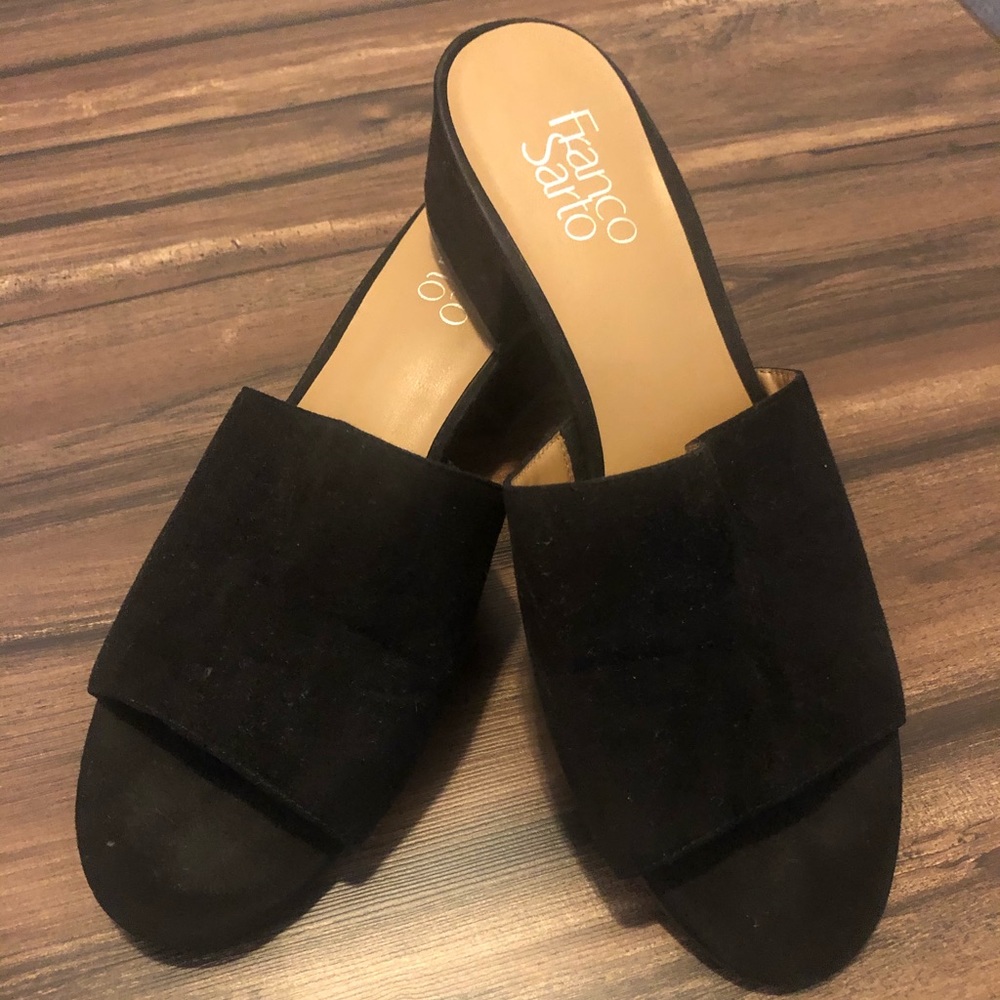 Franco Sarto Tempest black suede mules sandal